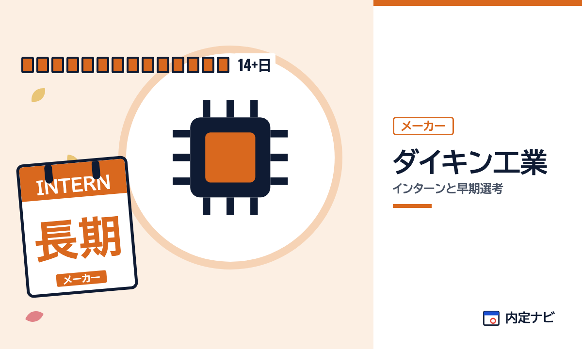 ダイキン工業のインターンと早期選考を表した内定ナビ作成の図(業界の色、カレンダー、記事の要点の絵)