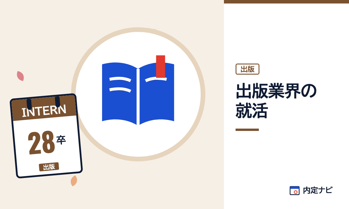 出版業界の就活の記事を表した内定ナビ作成の図(業界の色、カレンダー、記事の要点の絵)