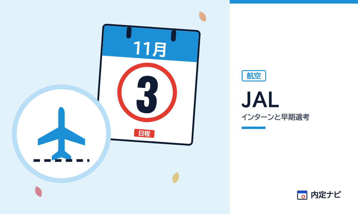JALのインターンと早期選考を表した内定ナビ作成の図(業界の色、カレンダー、記事の要点の絵)