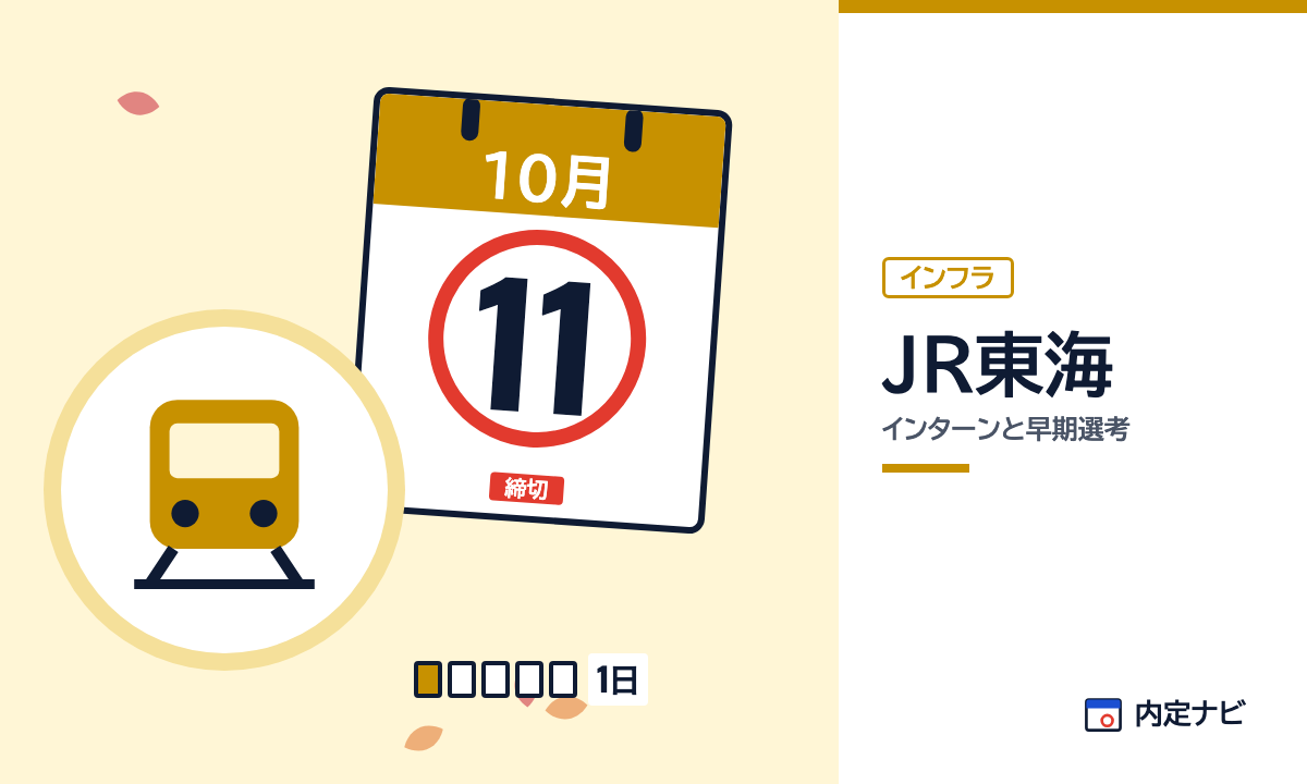JR東海のインターンと早期選考を表した内定ナビ作成の図(業界の色、カレンダー、記事の要点の絵)