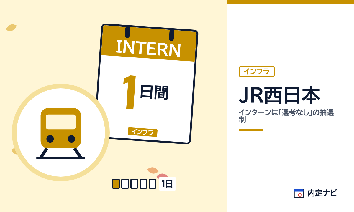 JR西日本のインターンは「選考なし」の抽選制を表した内定ナビ作成の図(業界の色、カレンダー、記事の要点の絵)