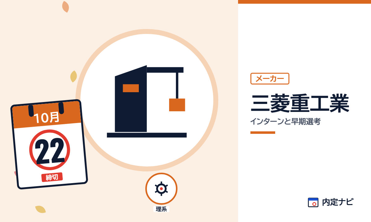 三菱重工業のインターンと早期選考を表した内定ナビ作成の図(業界の色、カレンダー、記事の要点の絵)