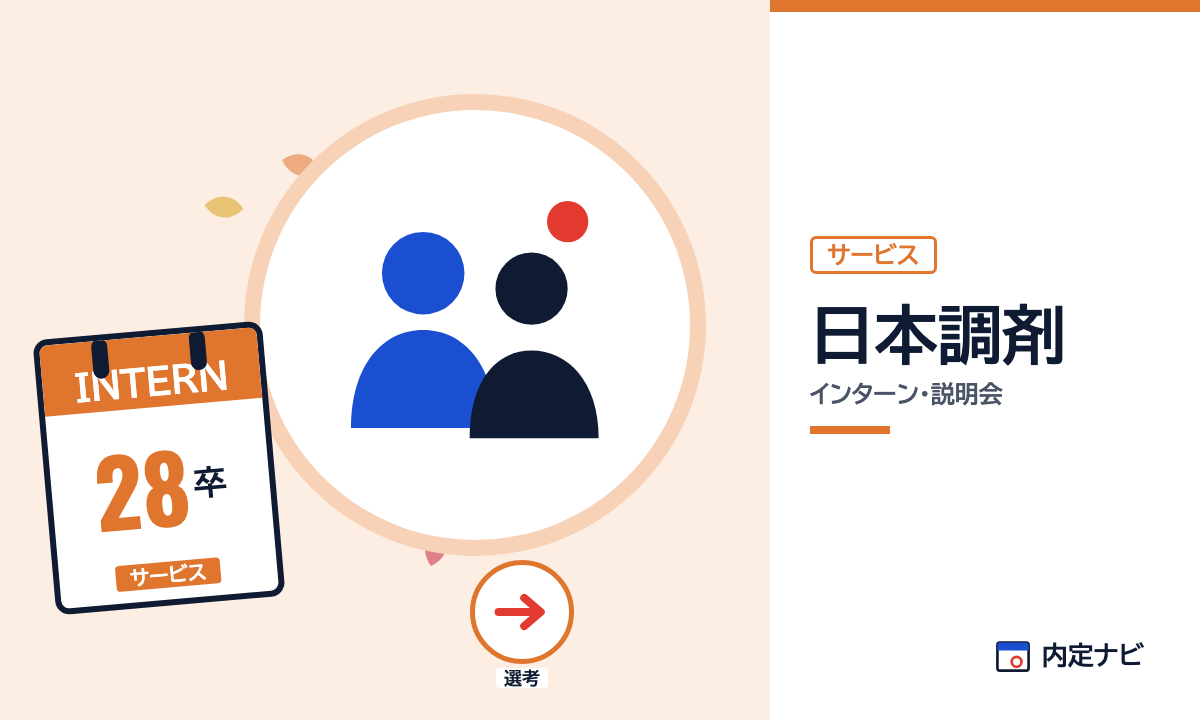 日本調剤のインターン・説明会を表した内定ナビ作成の図(業界の色、カレンダー、記事の要点の絵)
