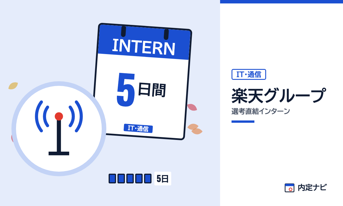 楽天グループの選考直結インターンを表した内定ナビ作成の図(業界の色、カレンダー、記事の要点の絵)