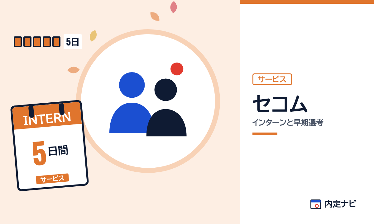 セコムのインターンと早期選考を表した内定ナビ作成の図(業界の色、カレンダー、記事の要点の絵)
