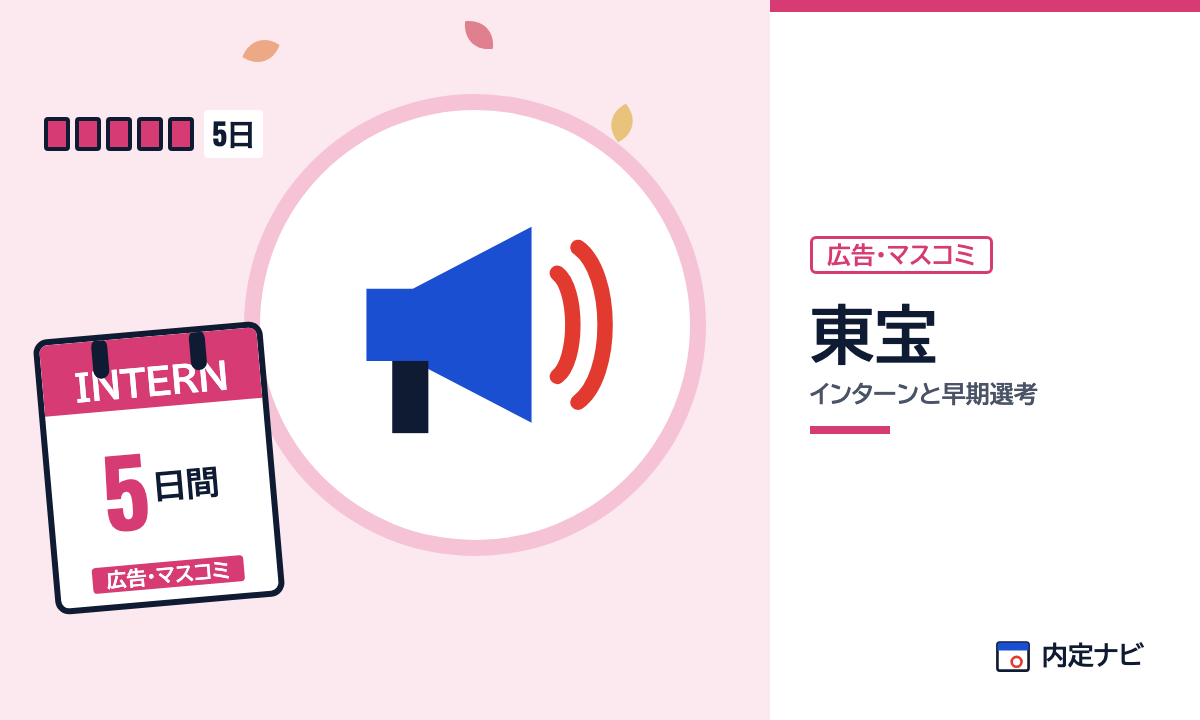 東宝のインターンと早期選考を表した内定ナビ作成の図(業界の色、カレンダー、記事の要点の絵)